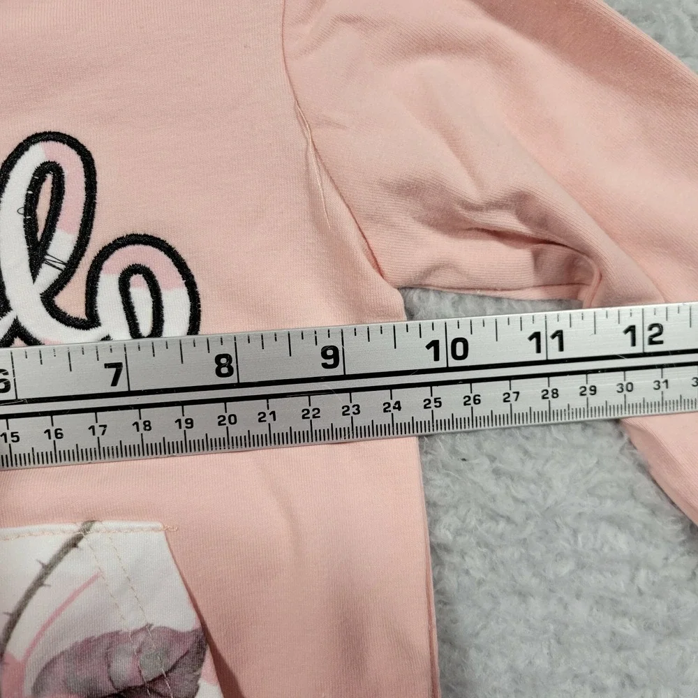 Hello Floral Hoodie and Pants Set Infant 3-6 months Pink Rose Print 2PC